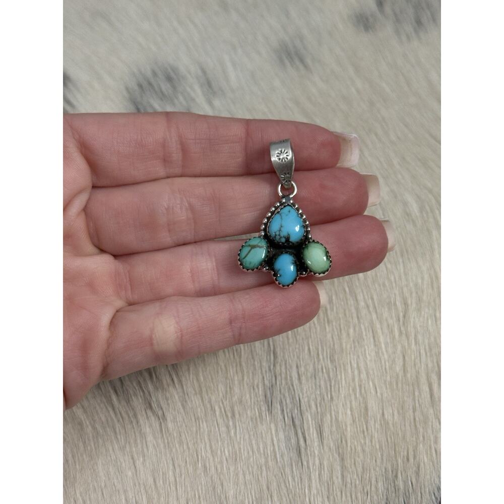 Native American Sterling Silver Blue Egyptian Turquoise Sonoran Gold Pendant